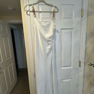 Zara White Satin Dress with Gold Chain Straps